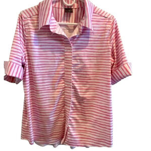 BELYN KEY WOMENS PINK WHITE TOP SHIRT BLOUSE CASUAL FALL TOPS SUMMER WOMEN SZ L